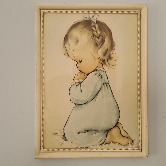 "A Child's Prayer" 1950's Vintage framed lithograph. - Picture 1 of 5